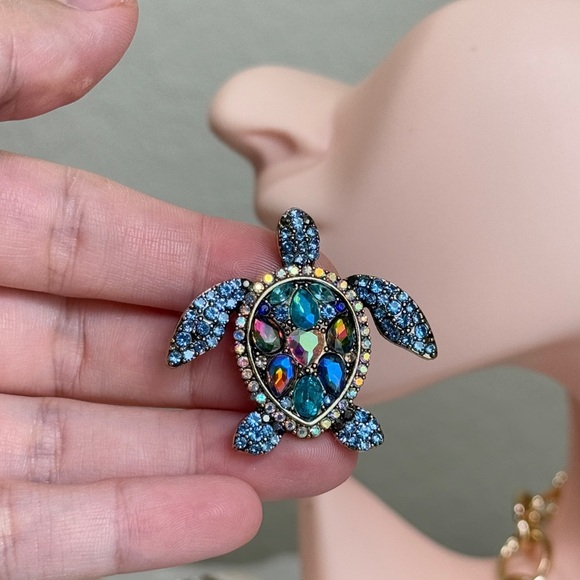 ⚜️💎 Turtle Elegant Blue Crystal Turtle Brooch 🐢 ❤️‍🔥💫 - Picture 3 of 9